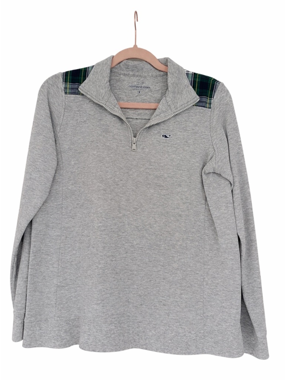 Vineyard Vines Heather Gray Zip-Up Sweatshirt with Navy Whale
